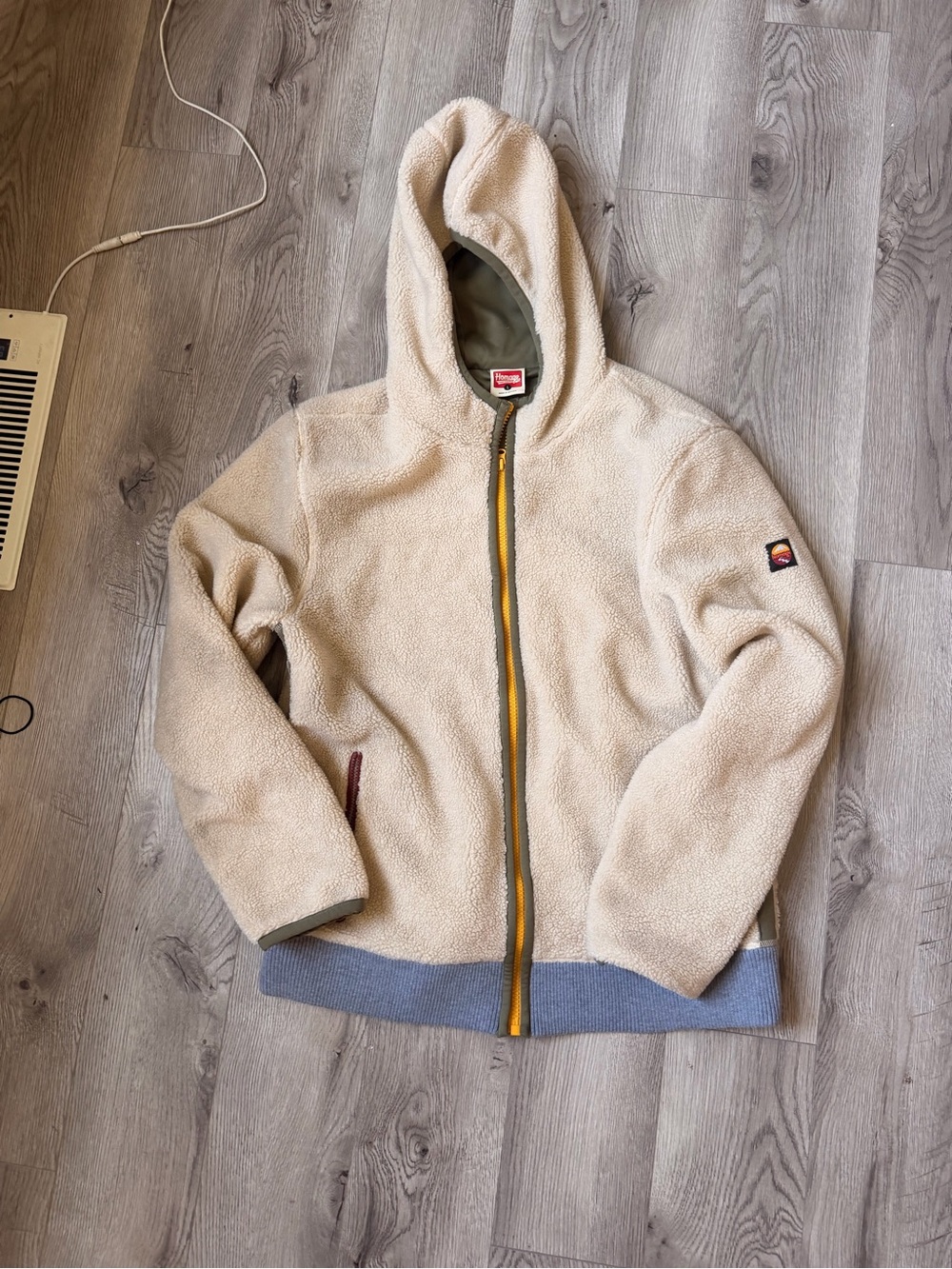 Vintage Homage  Cream Sherpa Zip Hoodie with Blue Hem